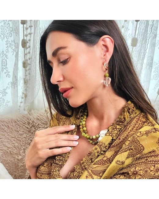 Farra Metallic Heart-Shaped Quartz With Opal Hoop Earrings