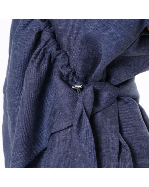 Metamorph Blue Linen Denim Tunic With Draped Collar