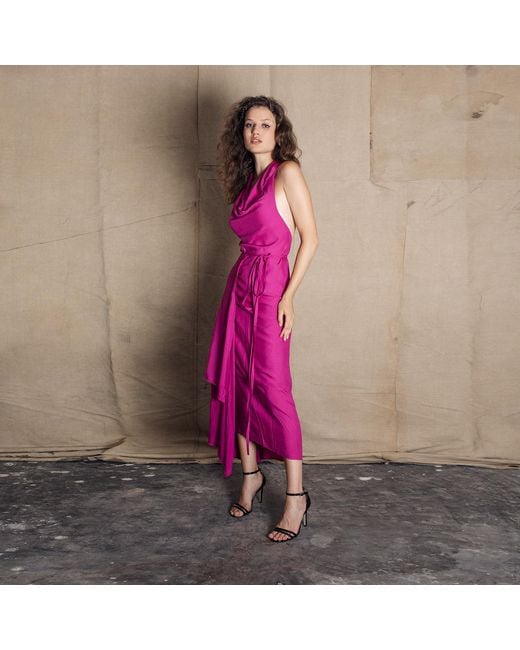 Bianca Popp Pink Asymmetrical Collar Bareback Dress