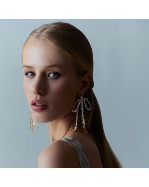 Lavani Jewels White Aurora Ribbon Pearl Earrings