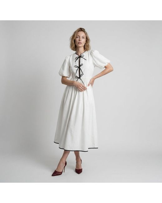 Modenaire White Midi Dress Sculpted Bow Detail