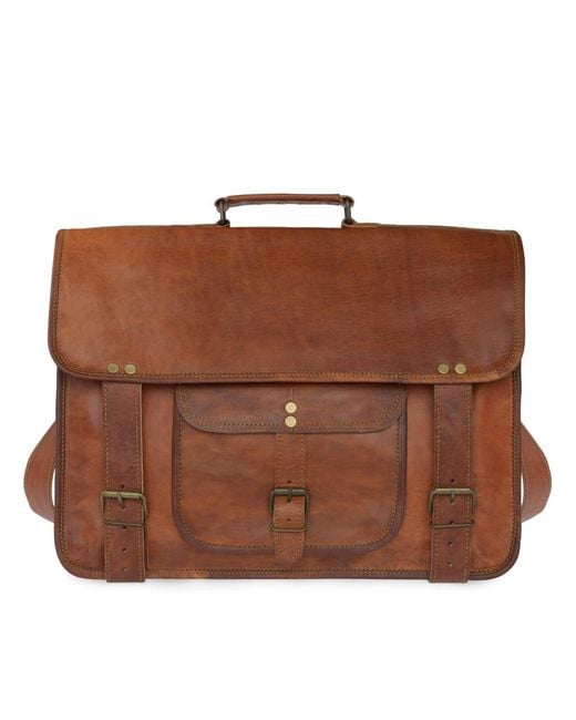 VIDA VIDA Brown Vida Vintage Special Handmade Leather Laptop Bag for men