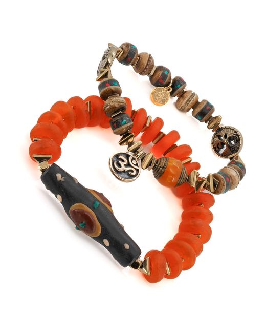 Ebru Jewelry Red Mystic Nepal Beaded Om Charm Unique Bracelet Set