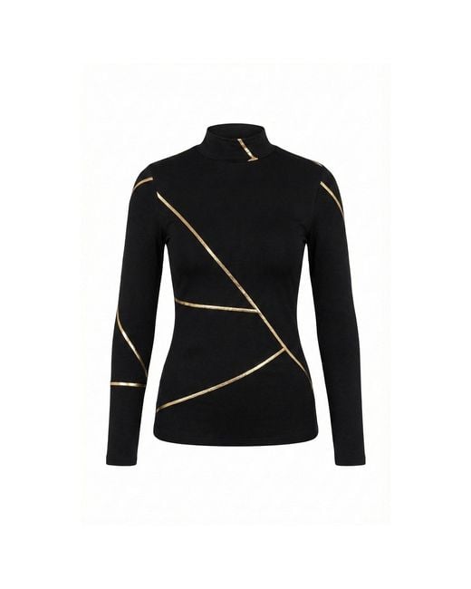 Esther Saadia Black Geometric Mock Neck Kintsugi