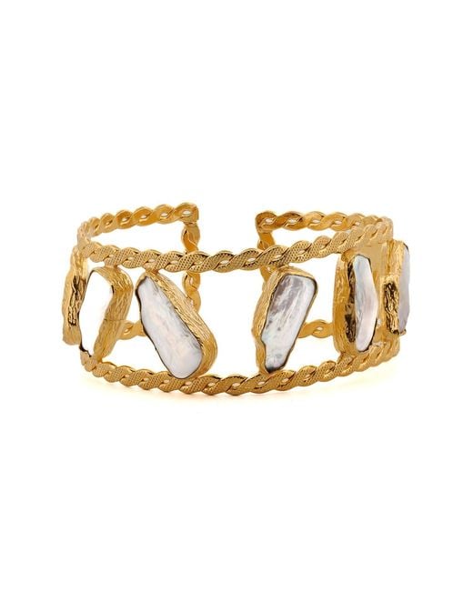 Ebru Jewelry Metallic Majestic & Pearl Cuff Bracelet