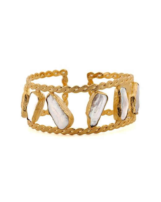 Ebru Jewelry Metallic Majestic Gold & Pearl Cuff Bracelet