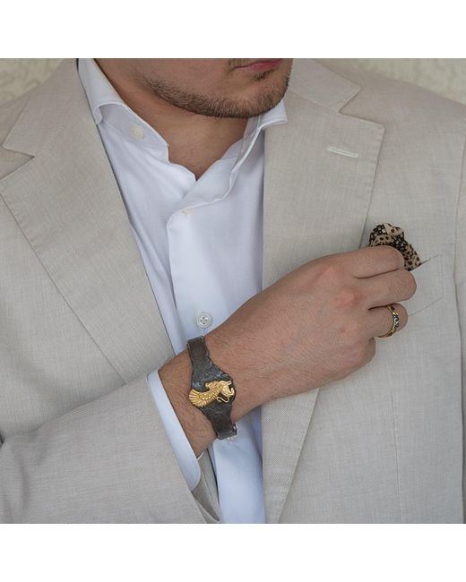 Ebru Jewelry Multicolor Assyrian Solid Gold Lion Cuff Bracelet