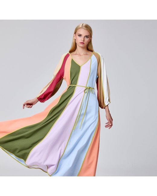 Smart and Joy Blue Colourful Panel Maxi Dress