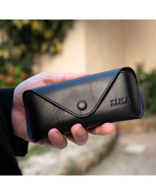 Time Resistance Black Leather Glasses Case for men
