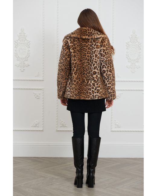 ISSY LONDON Brown Neutrals Lena Leopard Faux Fur Jacket