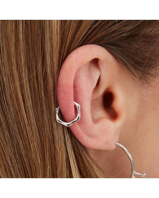 Spero London Metallic Bone Shape Hexagonal Huggie Hoop Earring