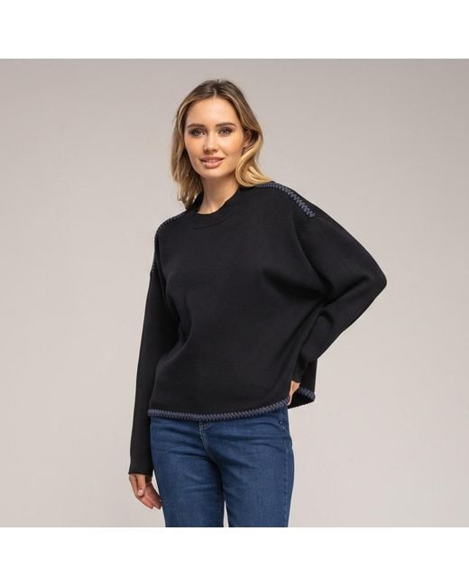 Tantra Spain Sl Black Oversized Knit Sweater With Topstitching Detail On Hem And Shoulders