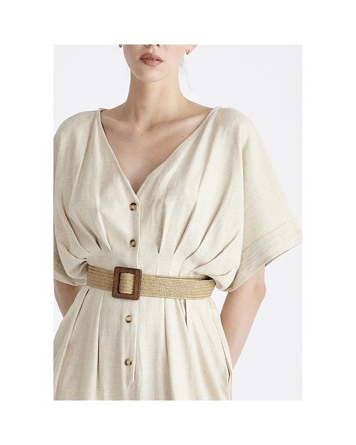 Paisie Natural Neutrals Linen Blend Button Jumpsuit