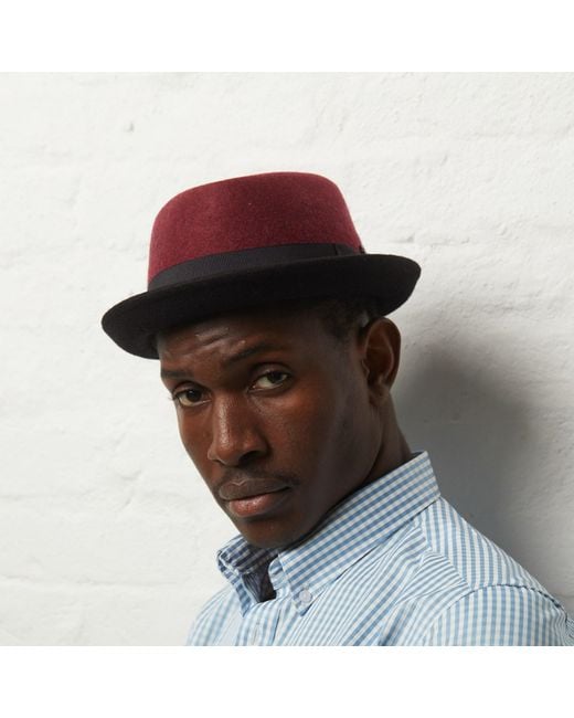 Dasmarca Hats Red Jackson Burgundy Wool Felt Two Tone Porkpie Hat for men