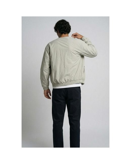 Modenaire Gray Neutrals Collarless Bomber Jacket Relaxed Fit Soft Structure for men