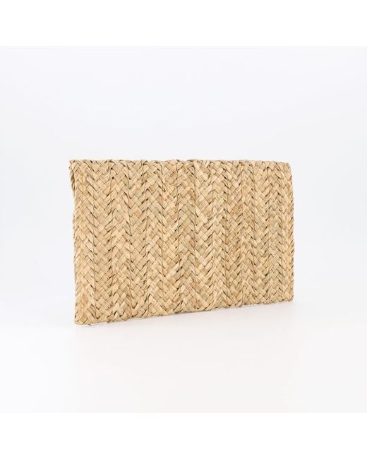 OhSun White Neutrals Xena Straw And Cowrie Shell Clutch