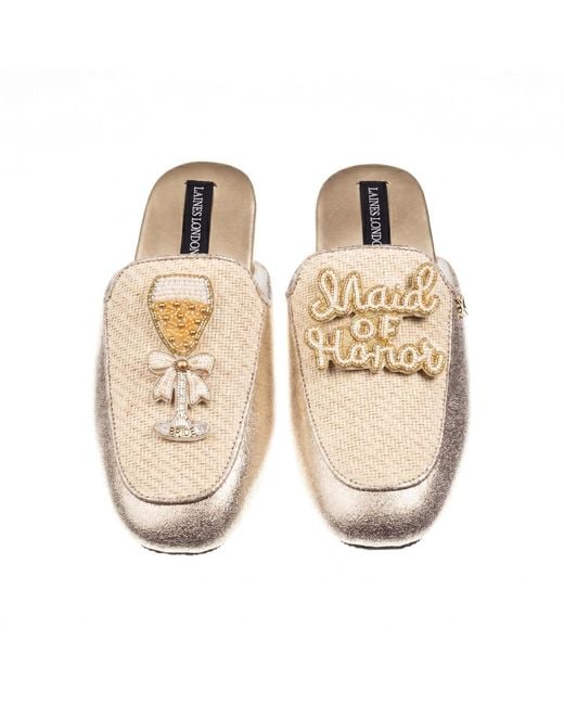 Laines London Metallic Neutrals Classic Mules With Maid Of Honor Brooches