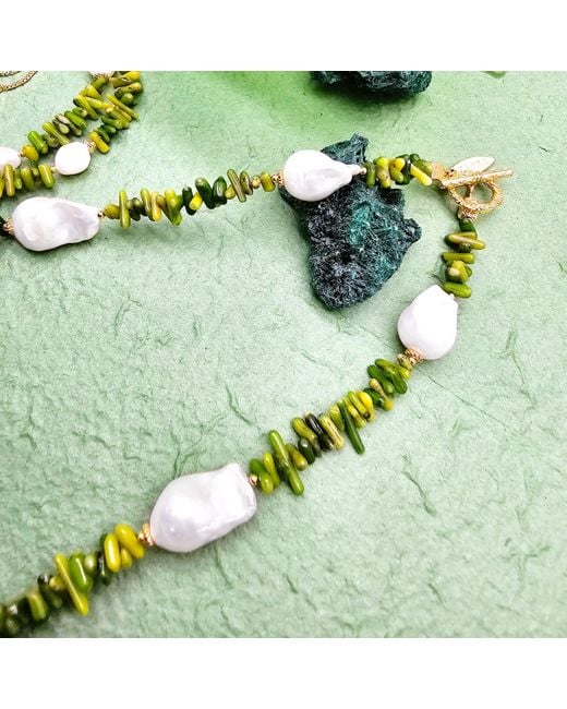 Farra Metallic Bohemian Bamboo Coral With Baroque Pearls Necklace