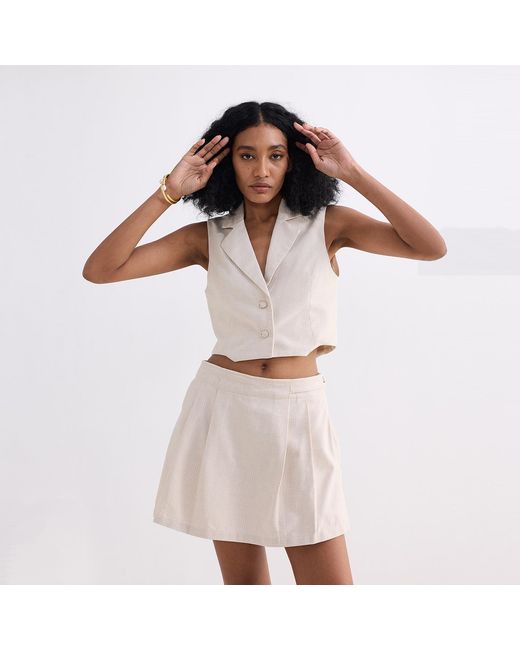 REISTOR Pink Cropped Cotton Tweed Vest