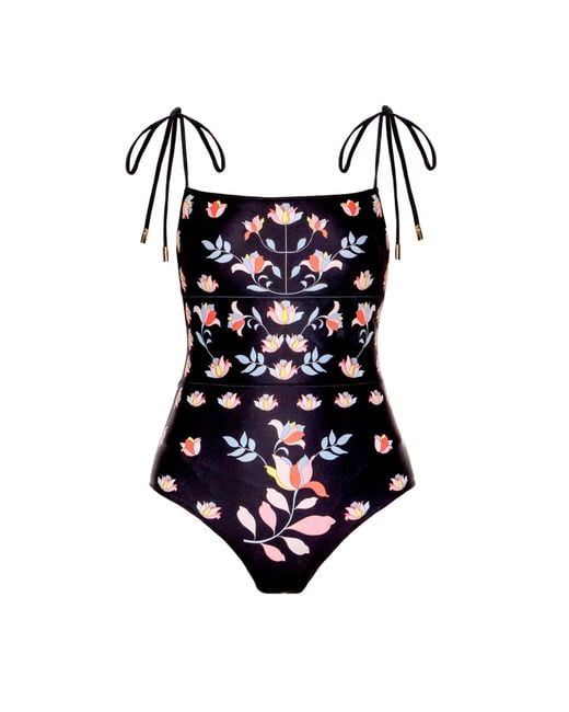Jessie Zhao New York Black Midnight Garden Reversible One-Piece Swimsuit