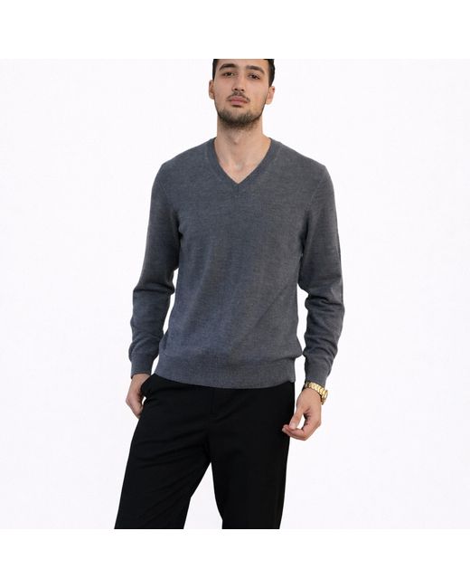 Nuvv Collection Gray V-Neck Merino Wool Sweater Italian Premium Yarn for men