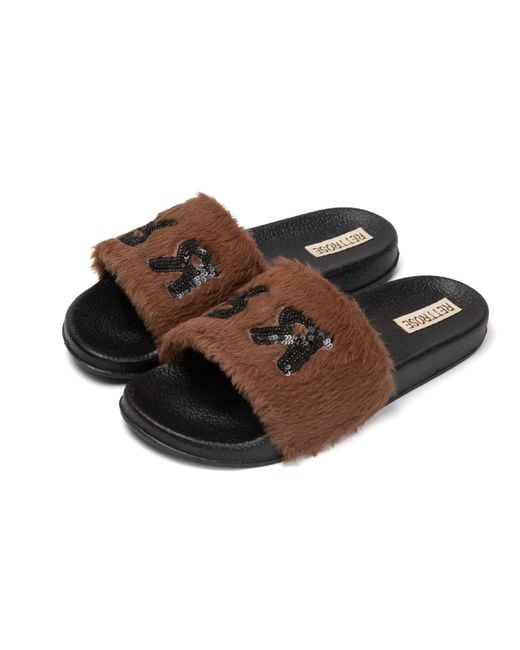 Rettrose Black Truvi Chocolate Luxury Plush Diamanté Embellished Handmade Sliders