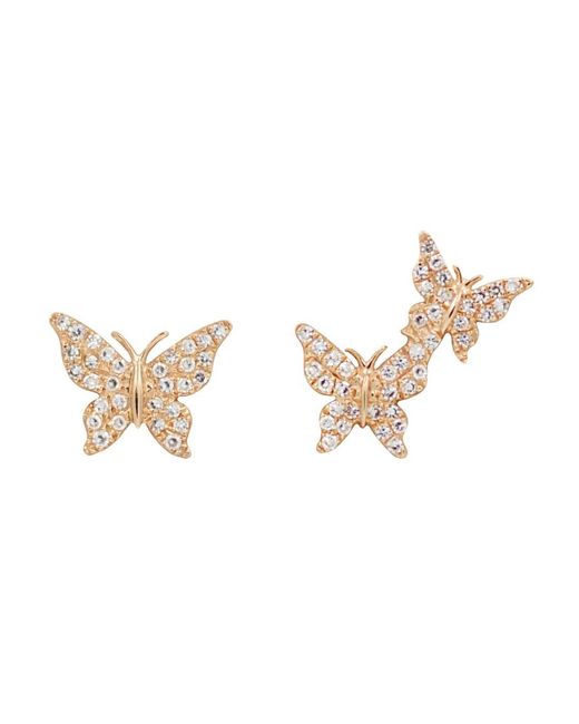 KAMARIA Metallic Asymmetric Diamond Butterfly Earring Studs