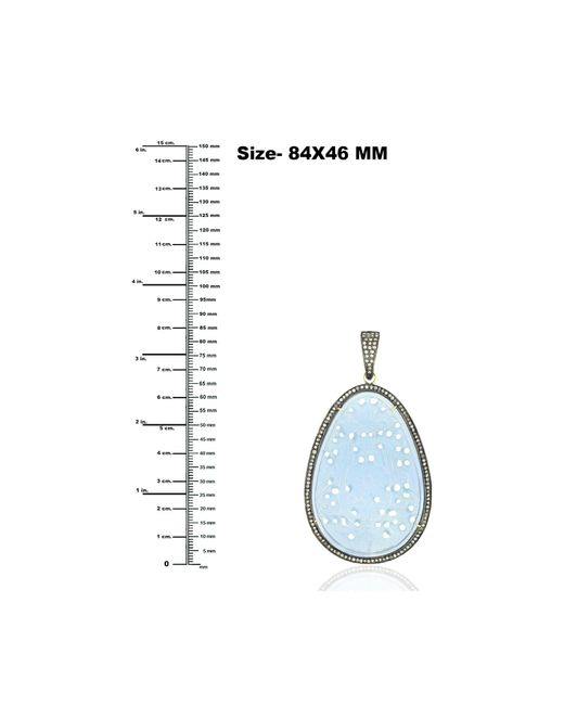 Artisan Blue Carved Agate Gemstone With Pave Diamond In 18k Gold & Silver Oval Cut Pendant