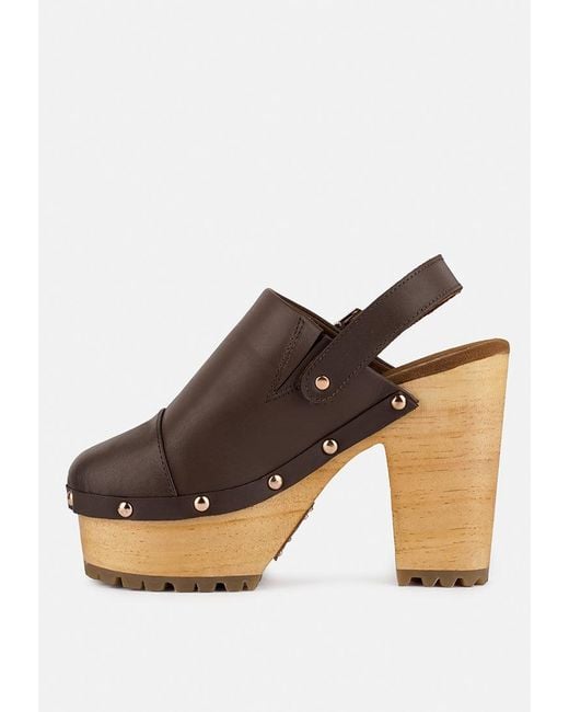 Rag & Co Brown Alona Slingback High Block Heeled Clogs