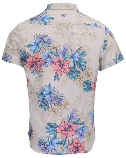 Lords of Harlech Blue Neutrals Todd Exotic Floral Neutral Knit Shirt for men