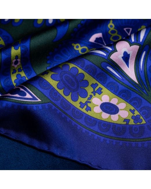 Otway & Orford Blue 'Kaleidoscope' Paisley Silk Pocket Square for men