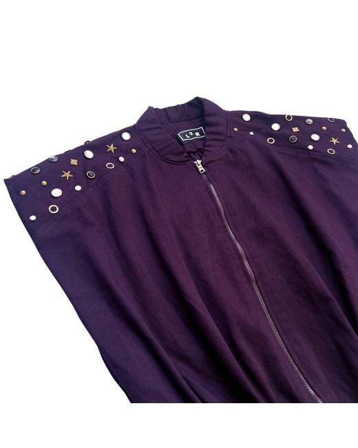 L2R THE LABEL Purple Studded Burgundy Sleeveless Bomber Jacket