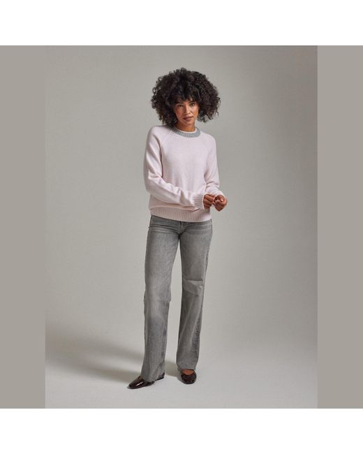 Salts Cashmere Pink Double Neck Trim Crew Neck Sweater