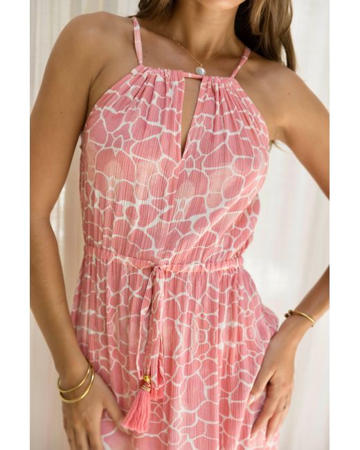 Sophia Alexia Pink Candy Pebbles Antigua Crinkle Maxi Dress