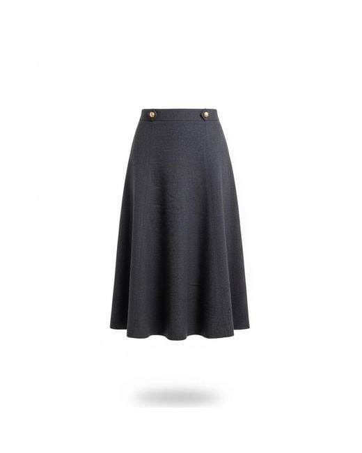 Stovaria Blue Merino Wool A Line Ankle Length Skirt With An Elastic Waistband And Side Zip