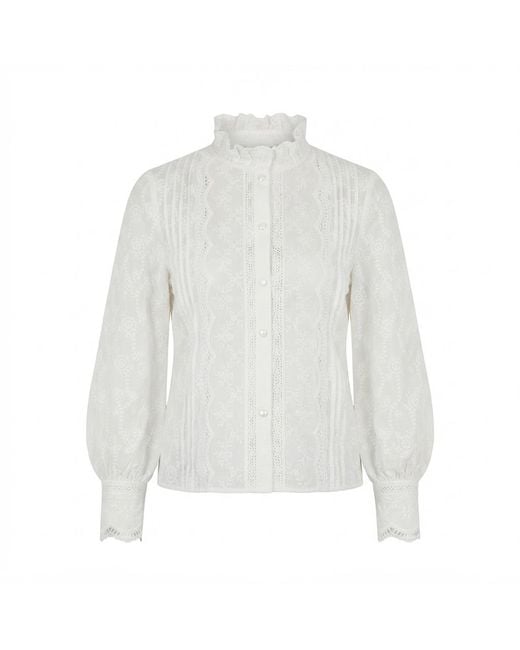 Yumi' White Floral Cotton Shirt With Lace Details