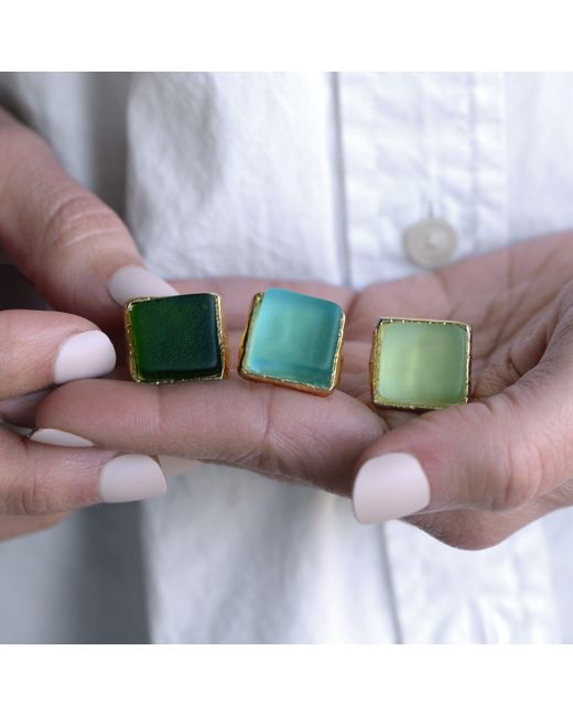 Smart Glass Jewelry Yellow Recycled Wine Bottle Cube Ring Pine