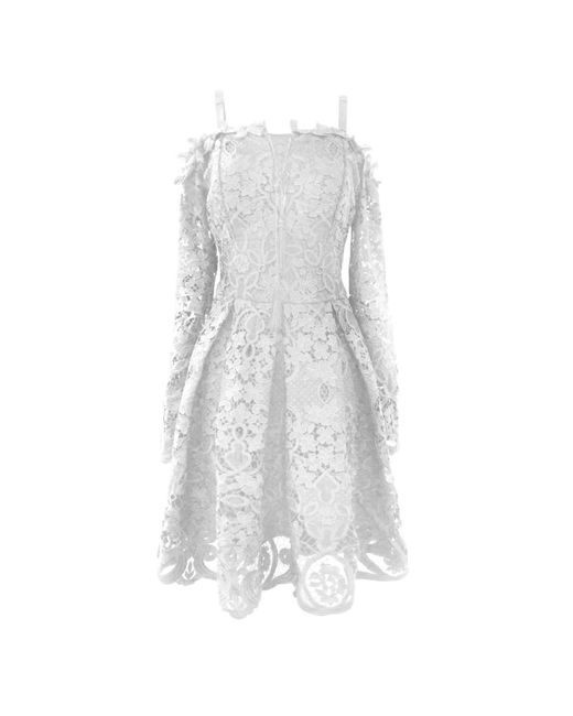 Smart and Joy Gray Adjusted And Flared Lace Dress With Off-shoulders