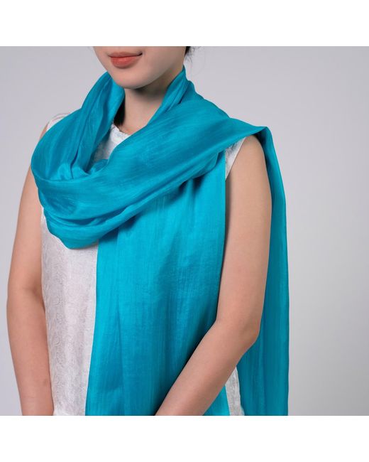 Silk and Bears Blue Mulberry Silk Scarf – Lightweight Handmade Shawl