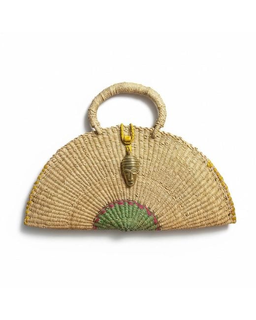 Sokona Metallic Neutrals Half-Moon Handwoven Basket Bag – Natural Straw