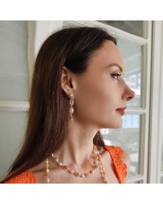 Farra Metallic Sunstone Dangle Stud Earrings
