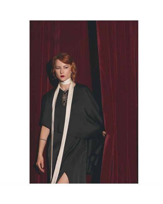 Julia Allert Black Structured Satin Cape Dress With Contrast Scarf