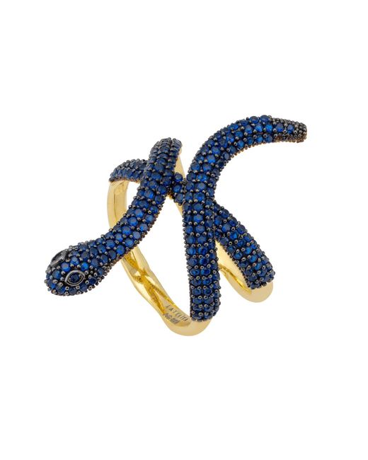 Latelita London Blue Serpentina Snake Cocktail Ring Gold Sapphire Cz