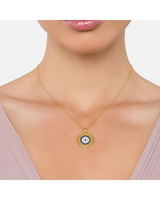 Latelita London Metallic Greek Evil Eye Disc Pendant Necklace