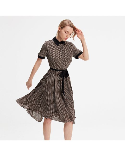 Smart and Joy Brown Printed Shirt Dress Print And Contrasting Collar