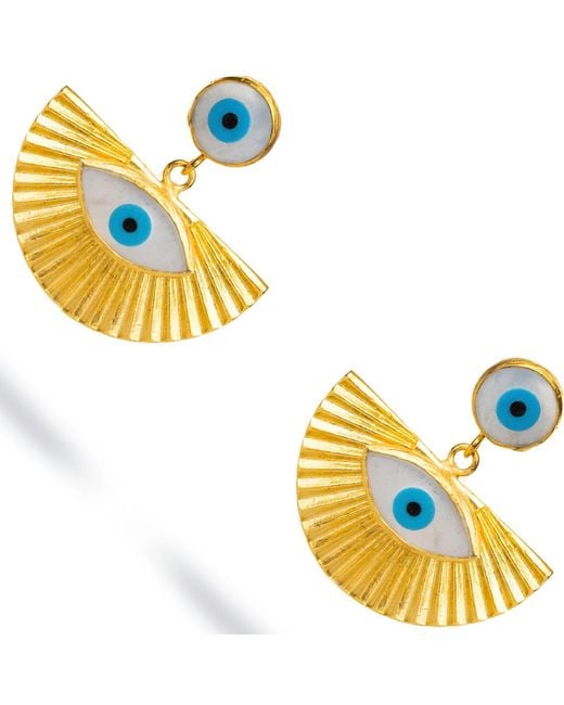 Ebru Jewelry Metallic Chunky Evil Eye Pearl Gold Earrings