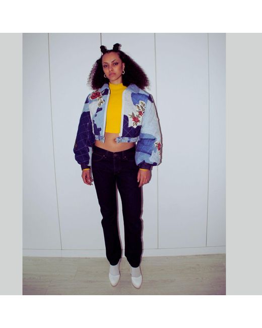 Couture to Your Door Blue Quilted Denim Avant Garde Bomber Jacket