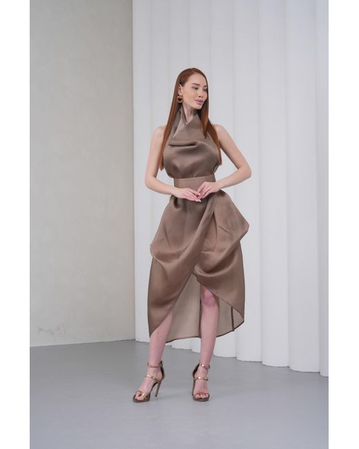 Lumina Eligma Brown Neutrals Silhouette Halter Dress