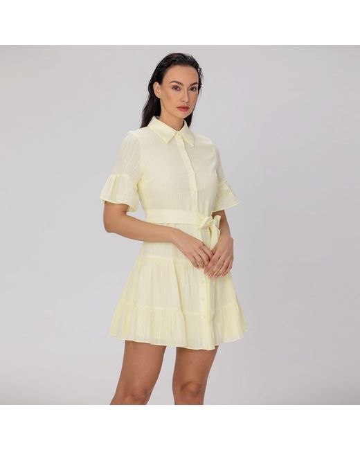 Smart and Joy Yellow Fit-And-Flare Tiered Ruffles Mini Shirt-Dress