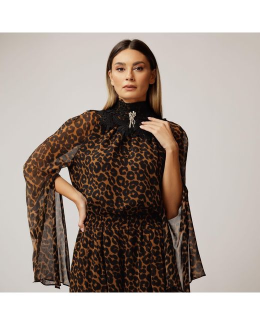 concept A trois Brown Veil Bouse – Leopard Print